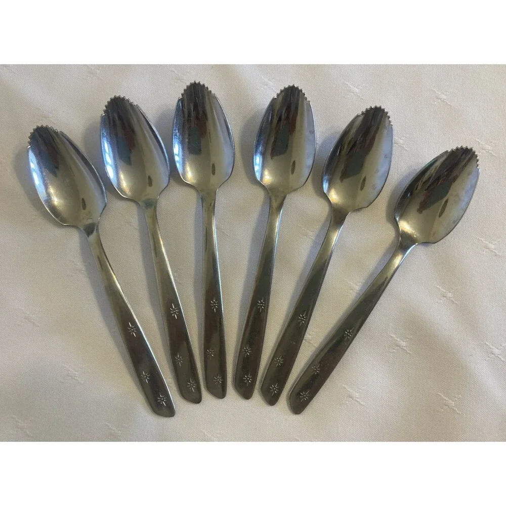 Superior Stainless Night Sky  Atomic Starburst 6 Grapefruit Spoons Flatware